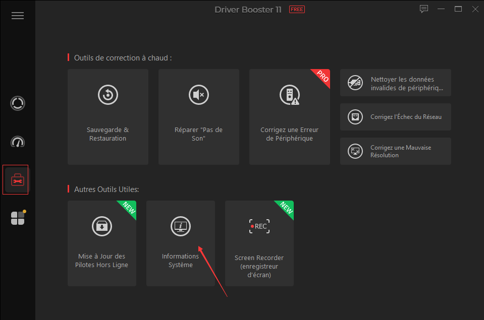 Outil de Driver Booster - Informations système