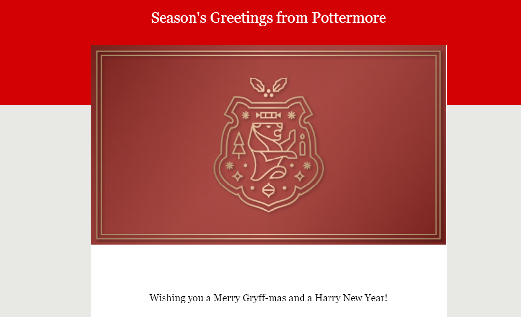 Example of Season's Greetings email to subscribers with special offers and discounts.