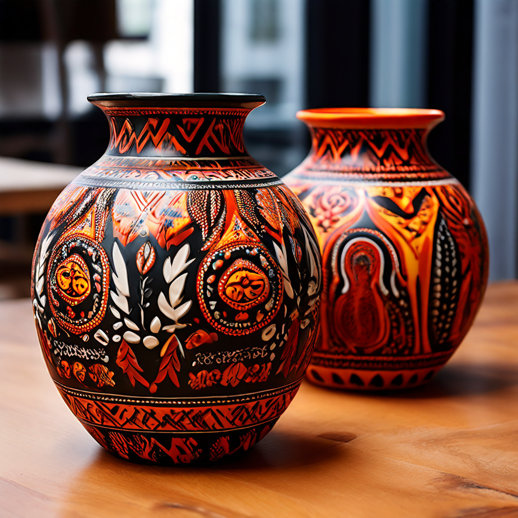 vasos feitos com decoração de artesanato indígena