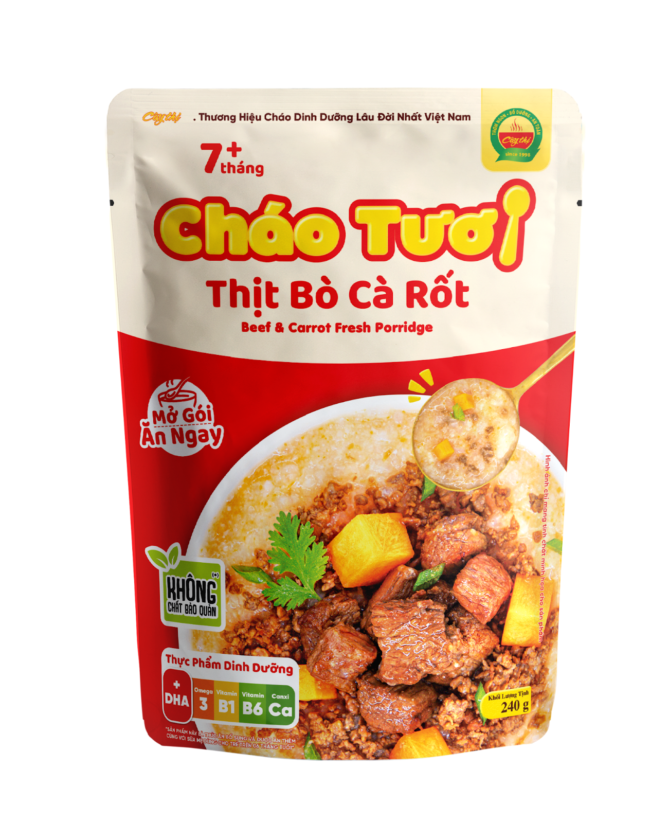 Cháo tươi nhuyễn thịt bò cà rốt