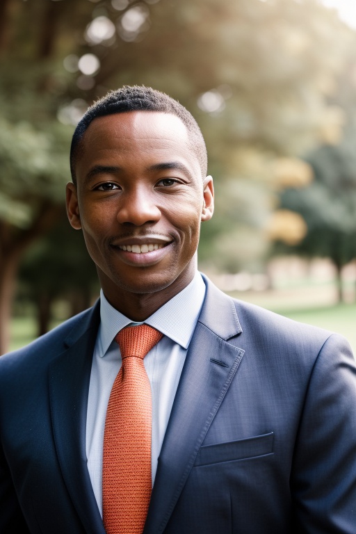 A man dressed in professional attire in a relaxed outdoor setting for his headshot shoot