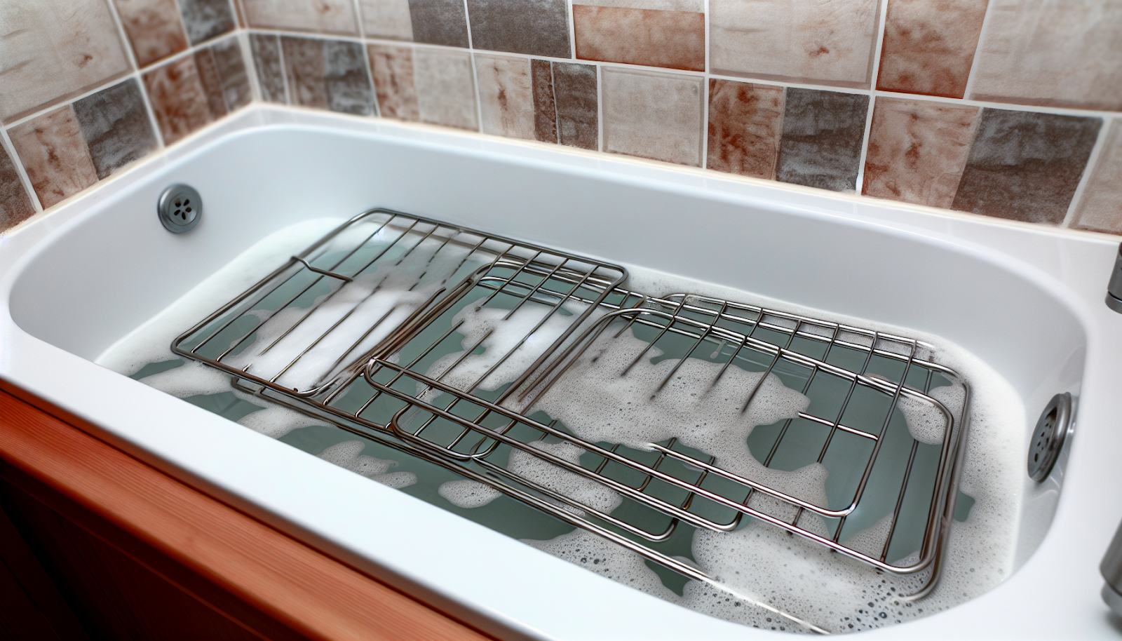 Soaking oven racks in soapy water