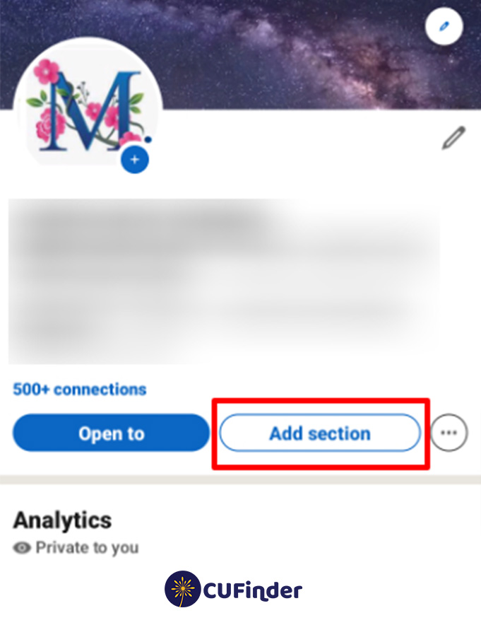 Tap on the "Add section" button in the introduction section of your profile