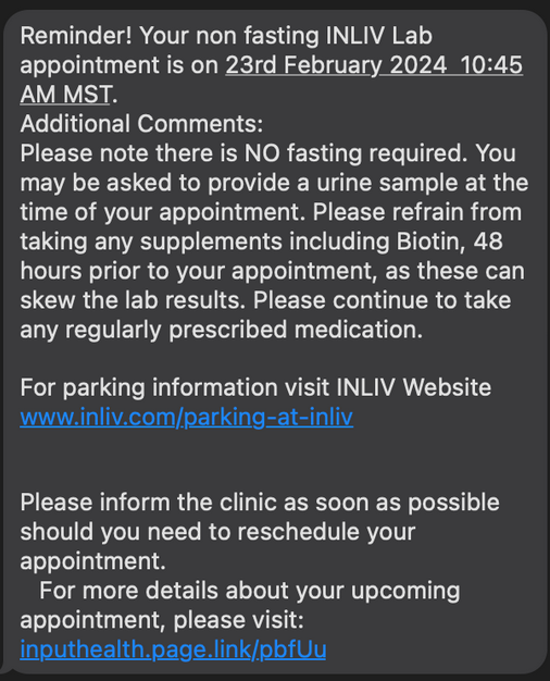 appointment reminder SMS example