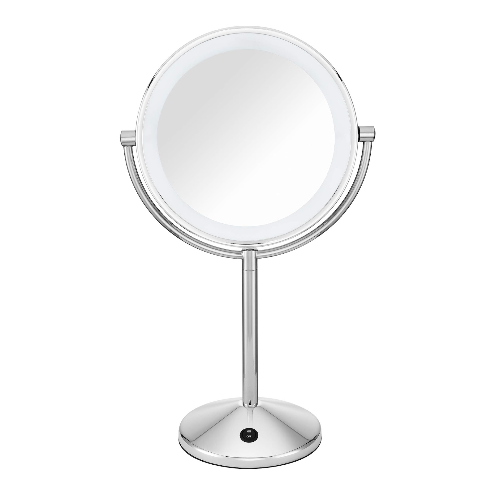 Conair Espelho de maquiagem refletions de dupla face com iluminação de LED, ampliação de 1x/10x, acabamento cromado polido