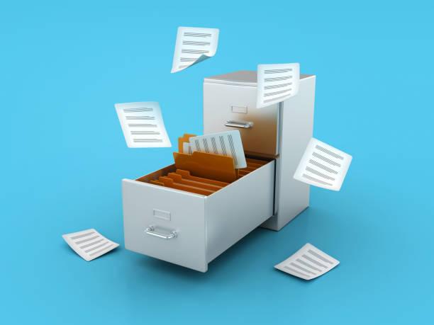 Archives with Folders Archives with Folders - Color Background - 3D Rendering drawer organizer office stock pictures, royalty-free photos & images