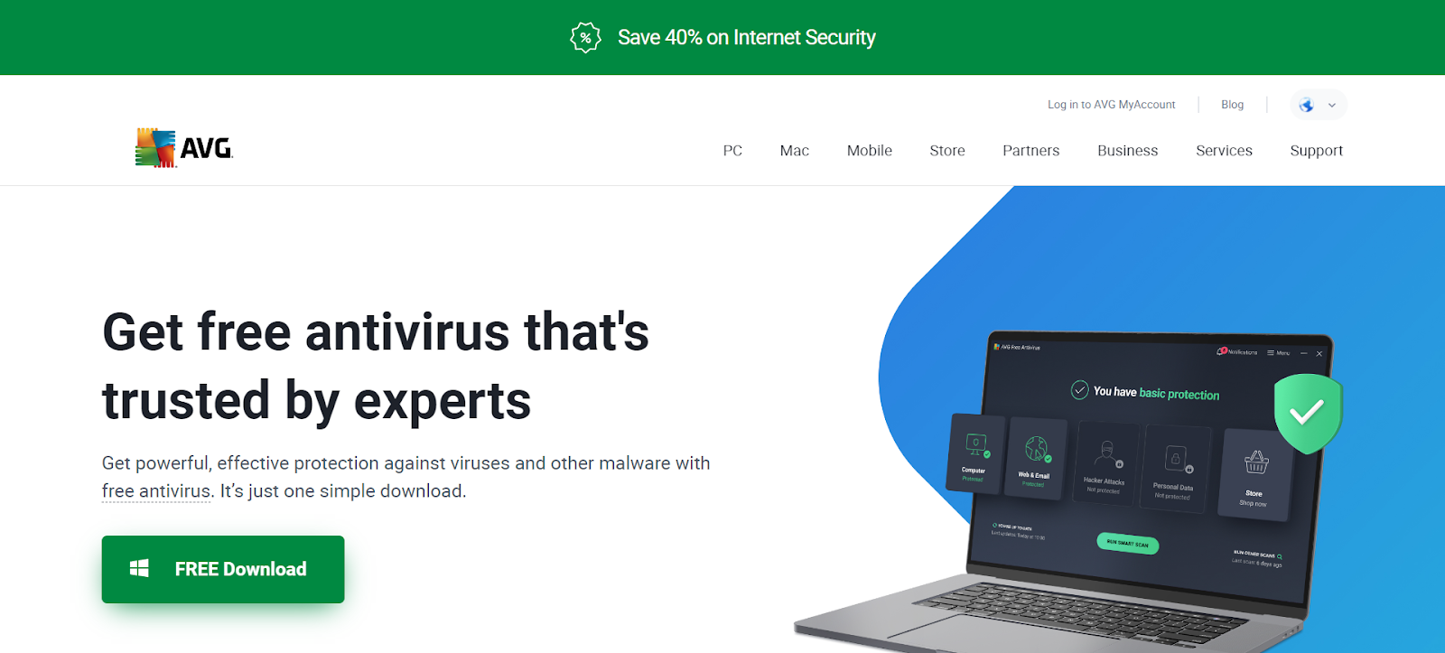 A screenshot of AVG Security's website