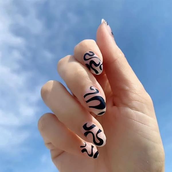 Black Swirls Cute Nails Fruity Art Cute Nails