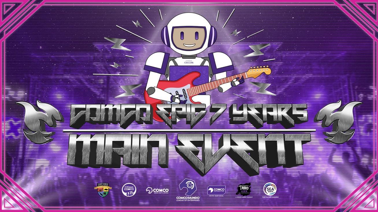 A purple poster with a cartoon character playing a guitar

Description automatically generated