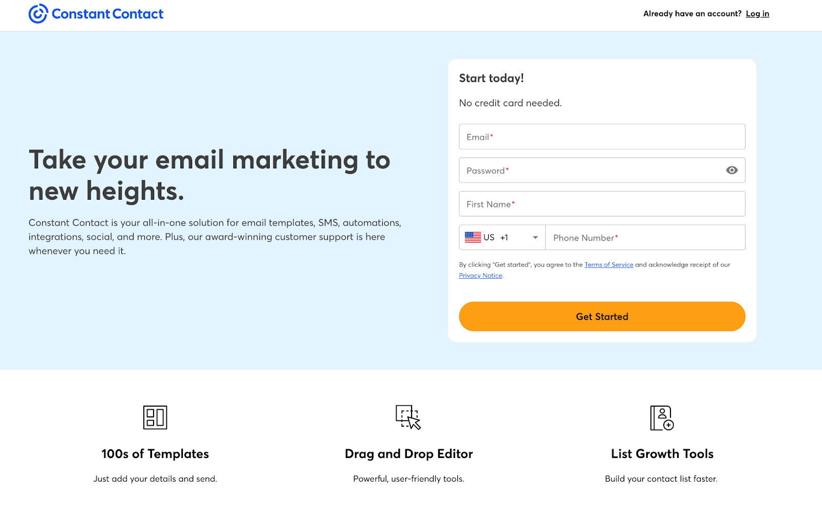 constant contact landing page