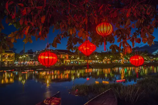 Colourful lanterns on the river in Hoi An