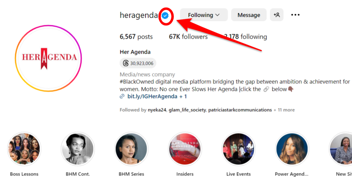 Her Agency Instagram verification badge