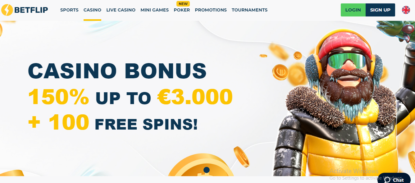Betflip's homepage and welcome offer