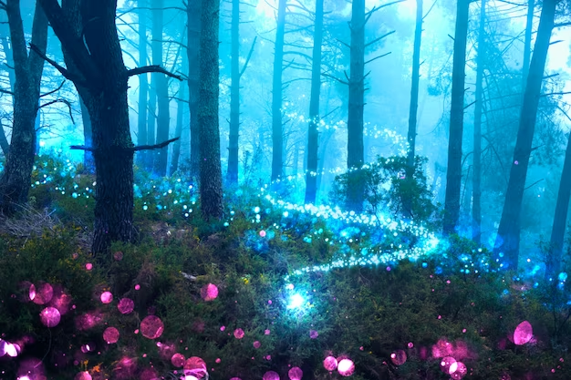 Night Time Magical Landscape With Beautiful Light Sparkling Here and There