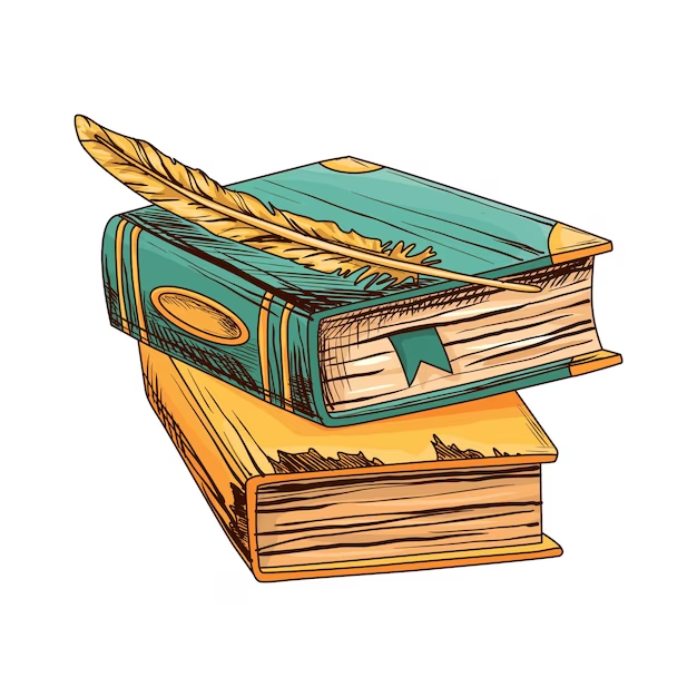 Drawing of Old Books With Cute Quill Giving a Nostalgic Vibe