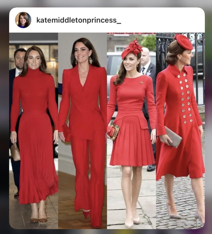 Kate Middleton con diferentes vestidos rojos