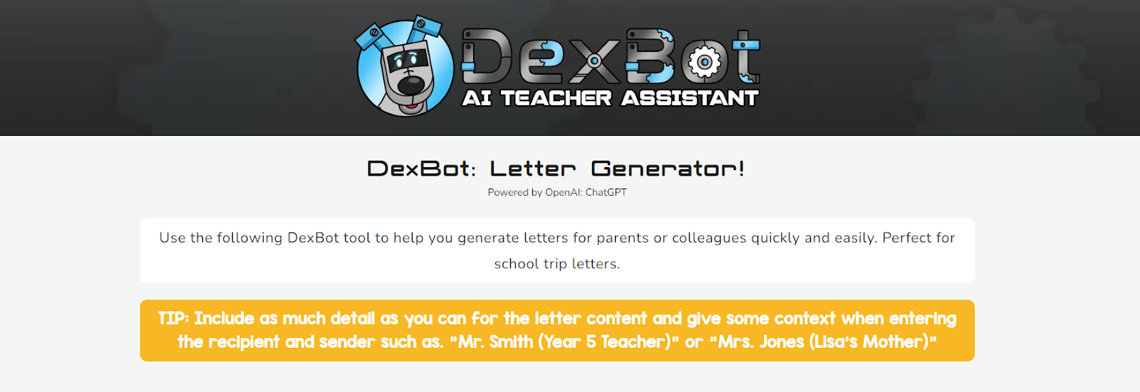 Dexbot's Letter Generator