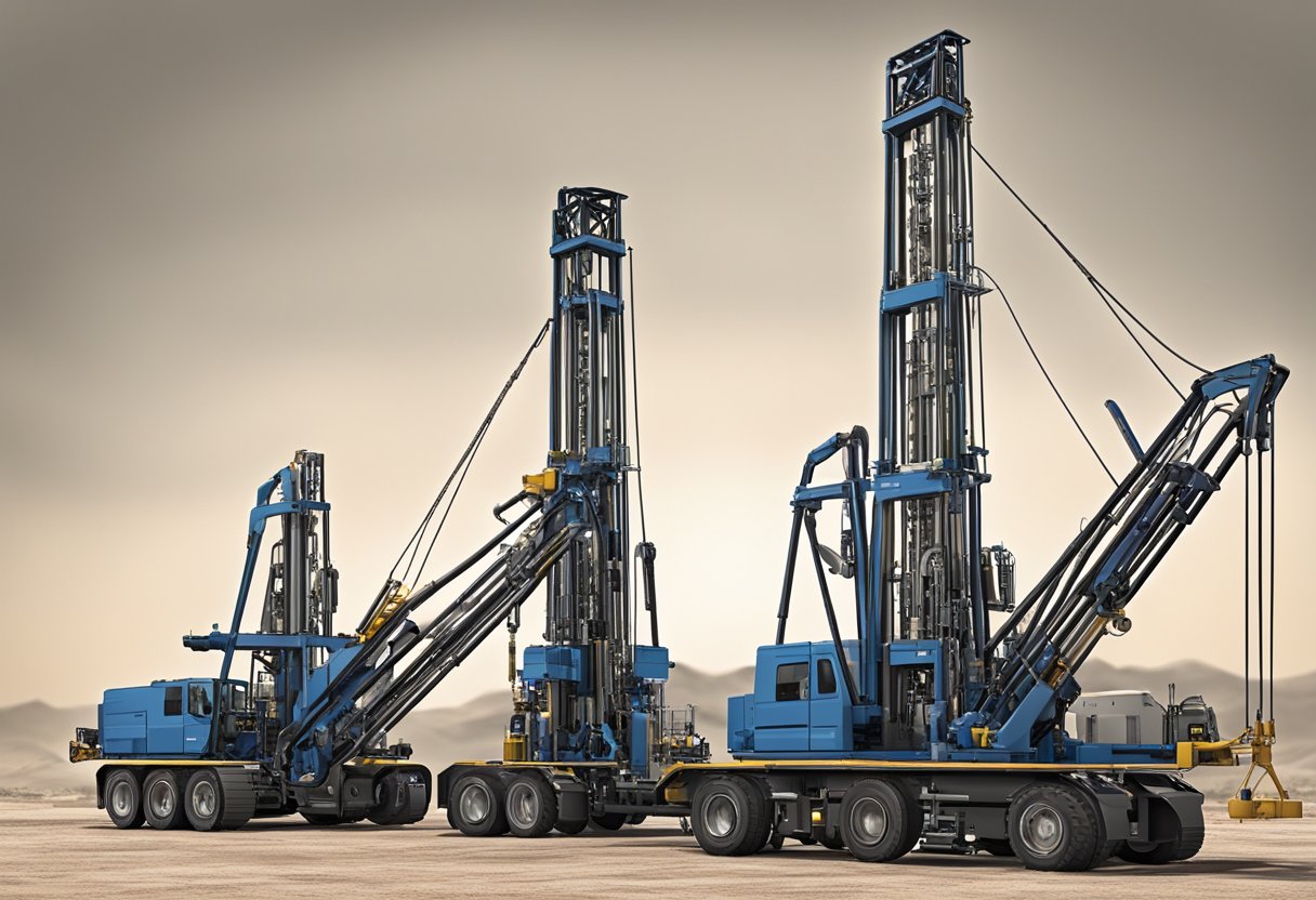 A rugged drill rig in a Texas oilfield, surrounded by high-quality drill pipes and other drilling equipment