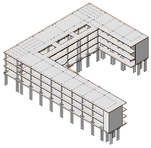A 3D model of a concrete building