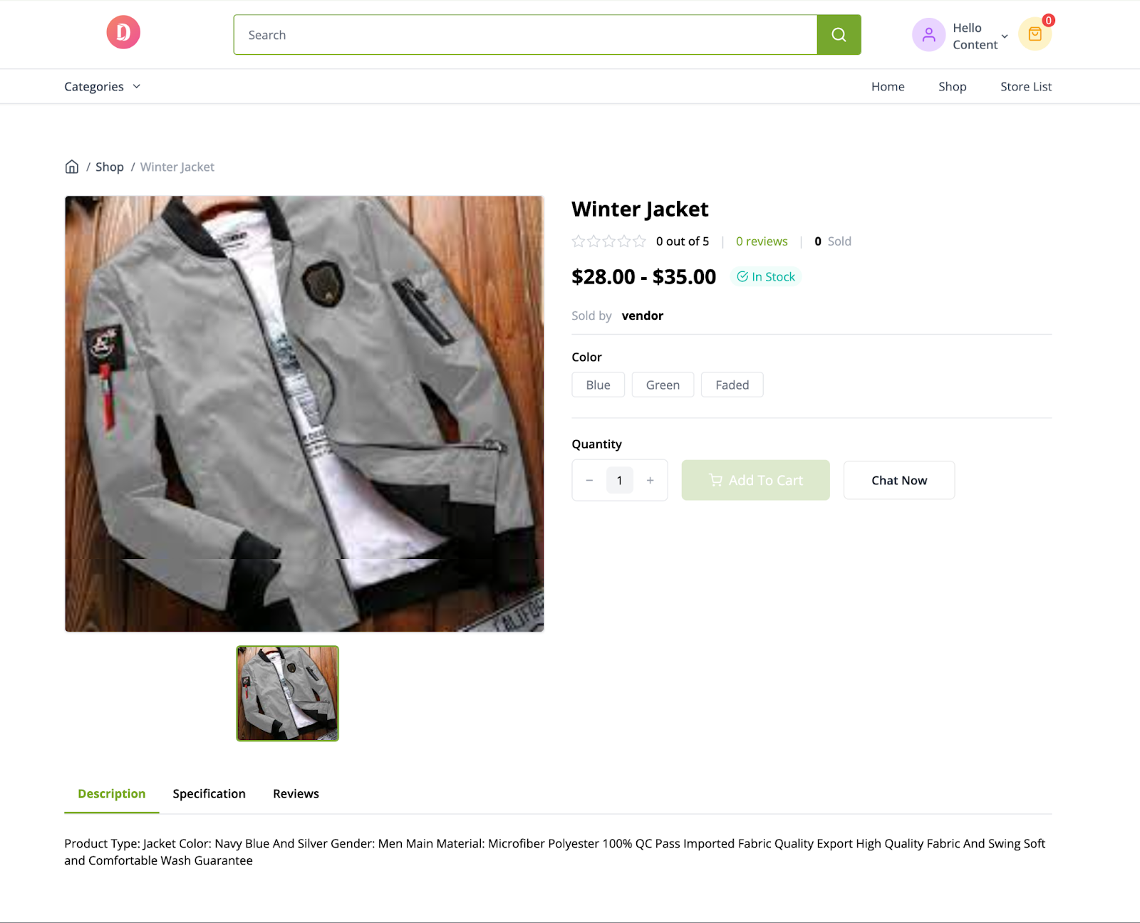A screenshot of a preview of the product in the storefront