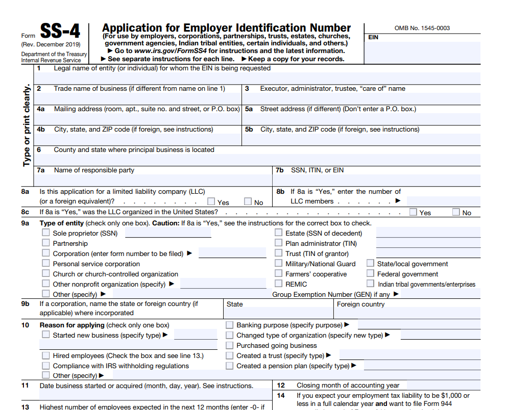 application for EIN