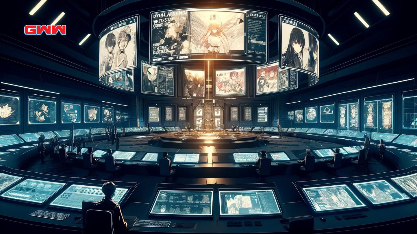 A high-tech digital command center themed around the website Anime-Planet.com