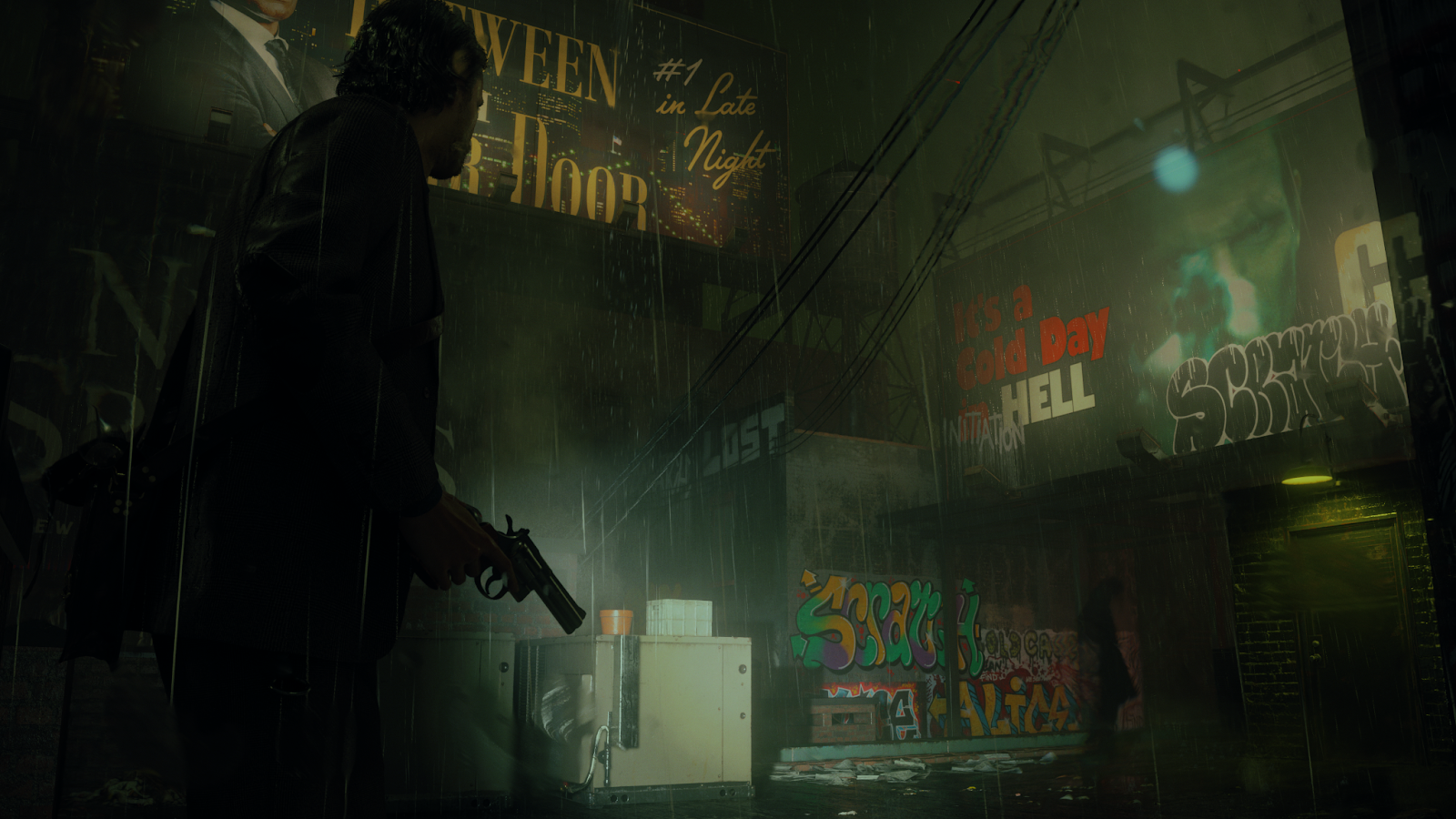 An in game screenshot of Alan Wake in the Dark Place from Alan Wake 2. 