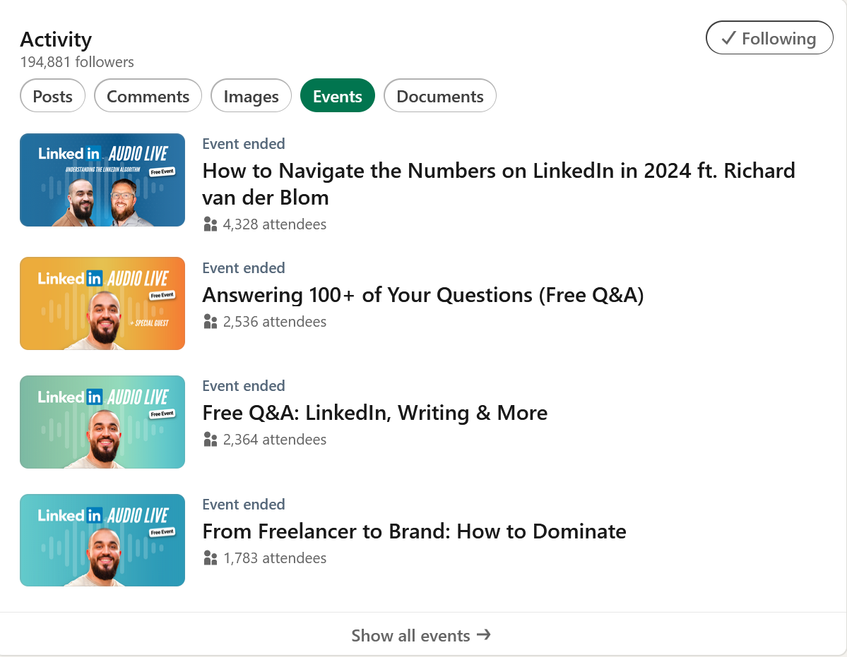 Screenshot of the LinkedIn audio live events