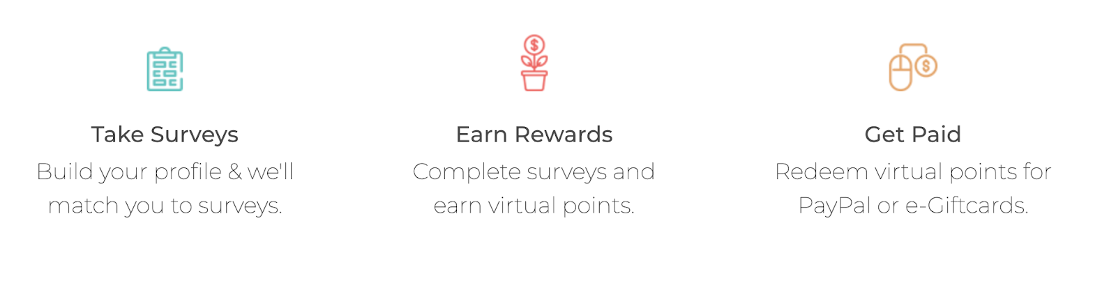 The Survey Junkie website showing the process of taking surveys, earning rewards, and cashing out. 