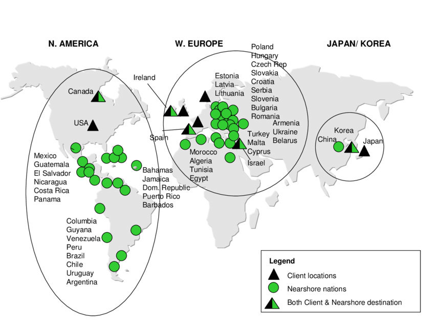 nearshore hubs around the world