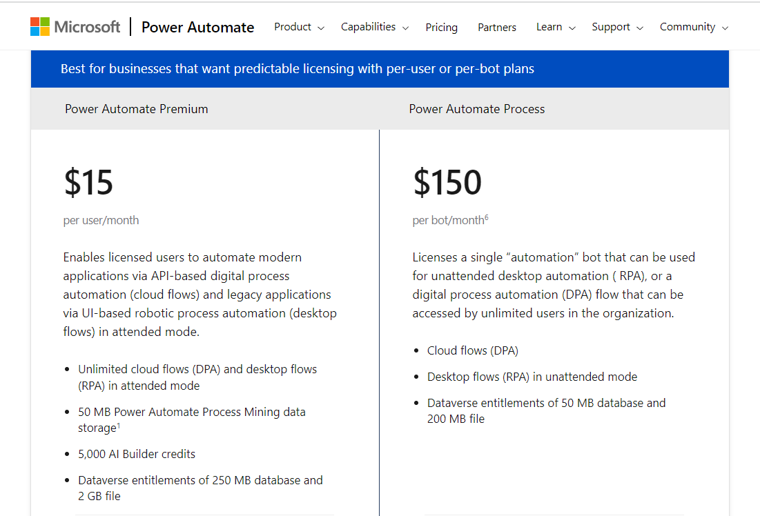 Pricing Plans for Microsoft Power Automate