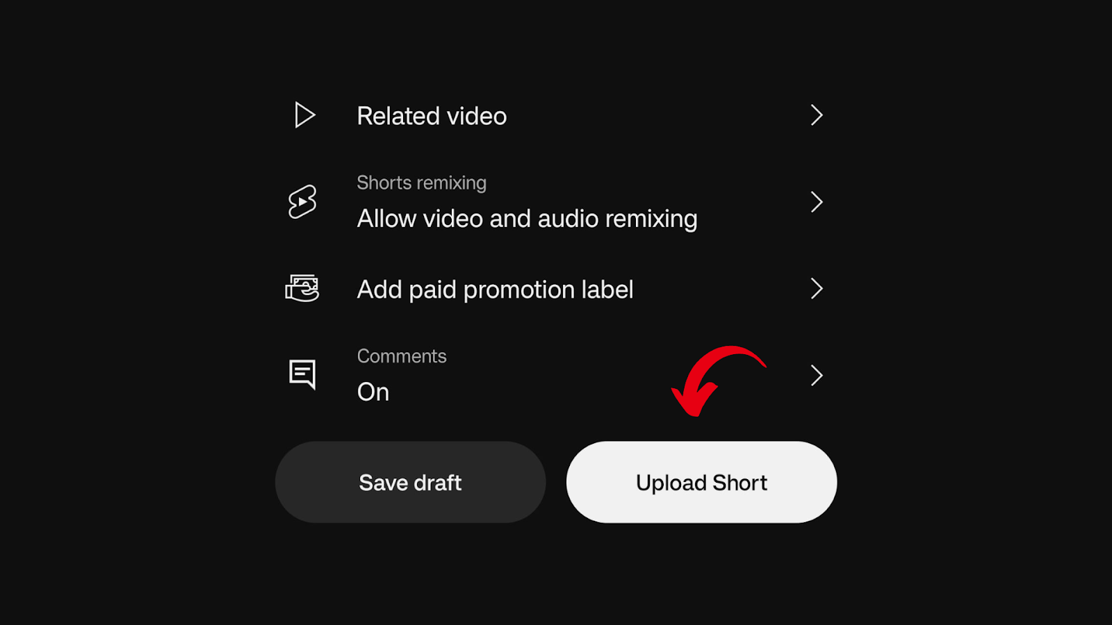 youtube shorts publishing option