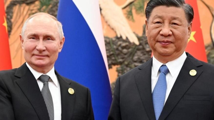 Tổng thống Nga Vladimir Putin và chủ tịch Trung Quốc Tập Cận Bình trước cuộc họp song phương bên lề Diễn đàn Vành Đai và Con Đường (BRI), tại Bắc Kinh, Trung Quốc, ngày 18/10/2023.