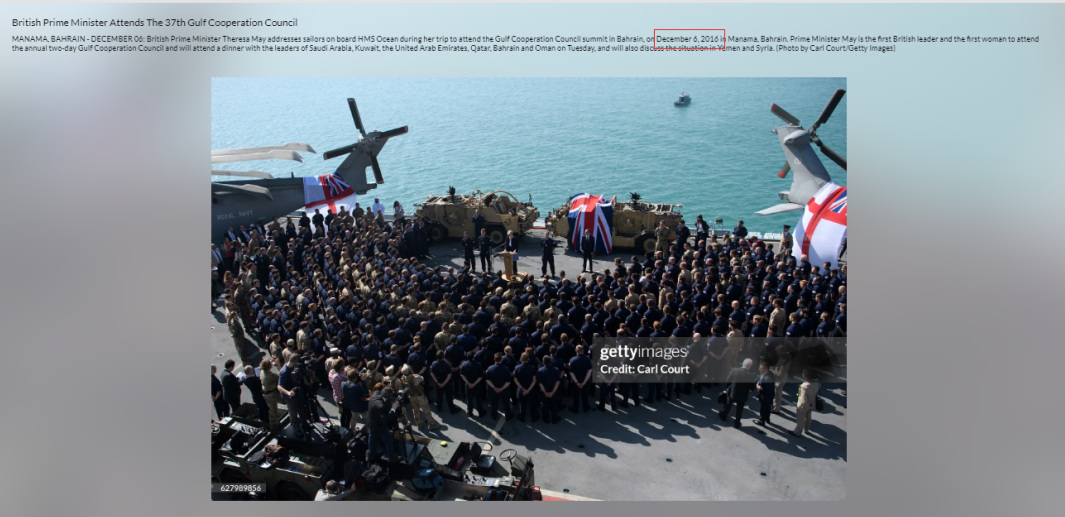 تيريزا ماي تخاطب جنودًا على متن سفينة في ميناء المنامة عام 2016