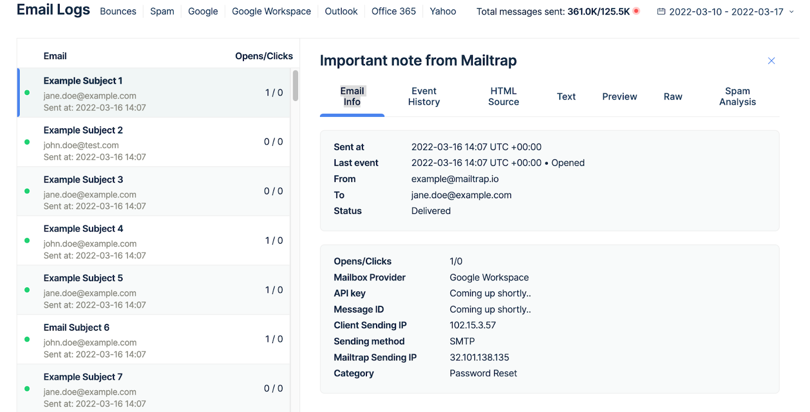Mailtrap Email Logs