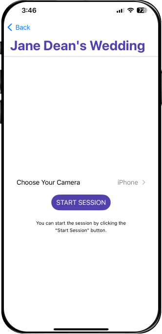Start Session screen on Pixely Iphone app