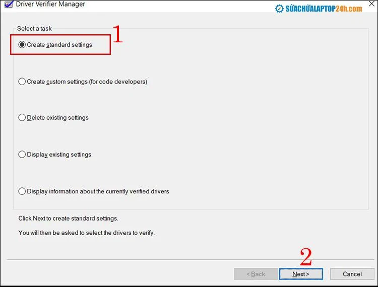 Nhấp chọn Create Standard Settings