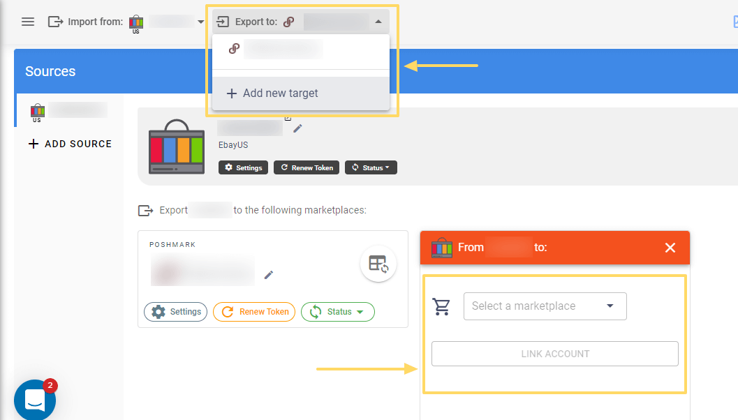 Image Source: app.exportyourstore.com. ExportYourStore’s interface showing the options for exporting your listings from eBay to Poshmark.