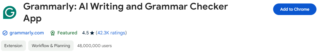 Grammarly chrome extension for AI writting and grammer checker 