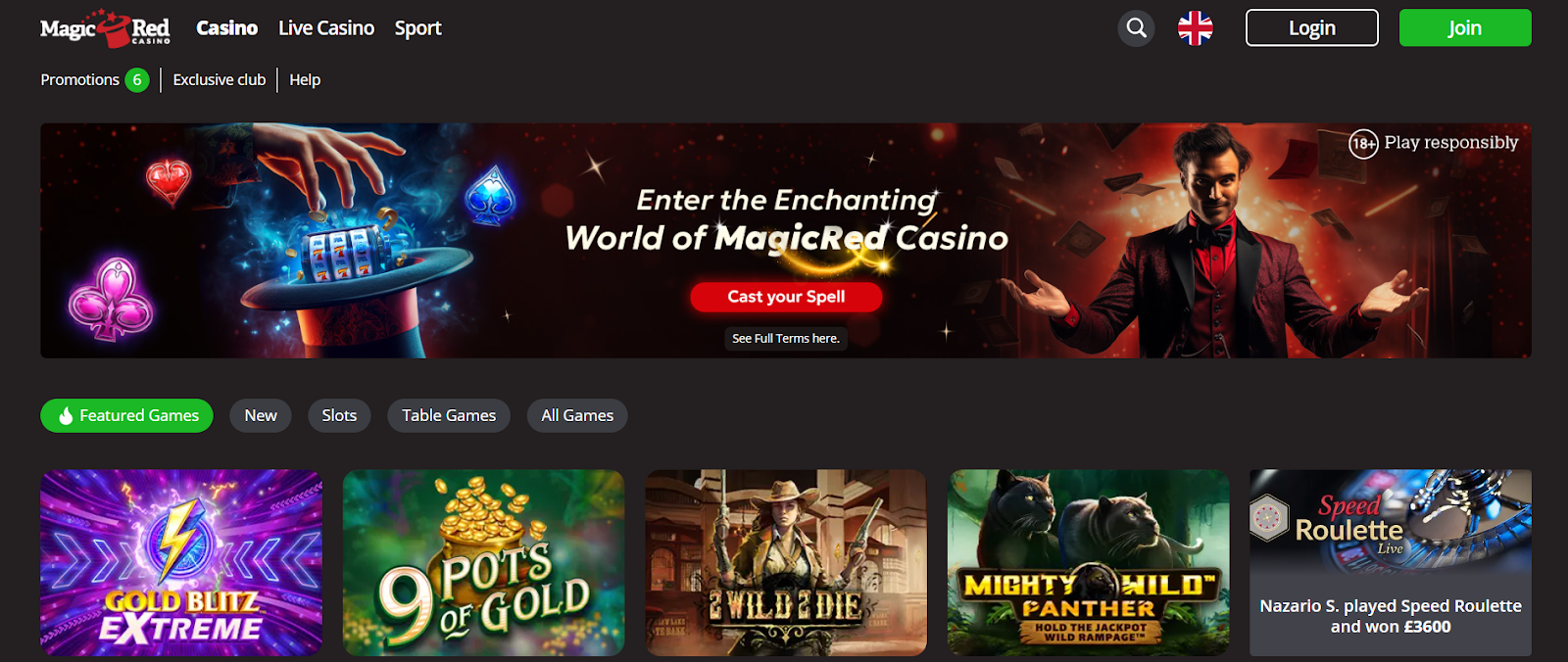 MagicRed Casino Homepage