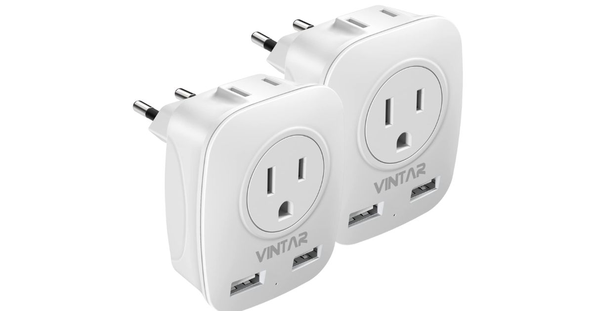 European Travel Plug Adapter by VINTAR (2-Pack)