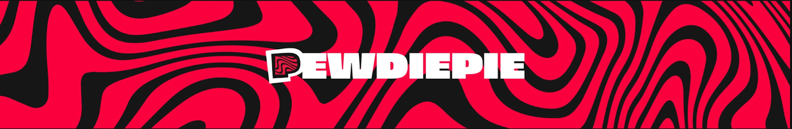Pewdiepie's channel banner, featuring his logo on top of a swirling red and black background.