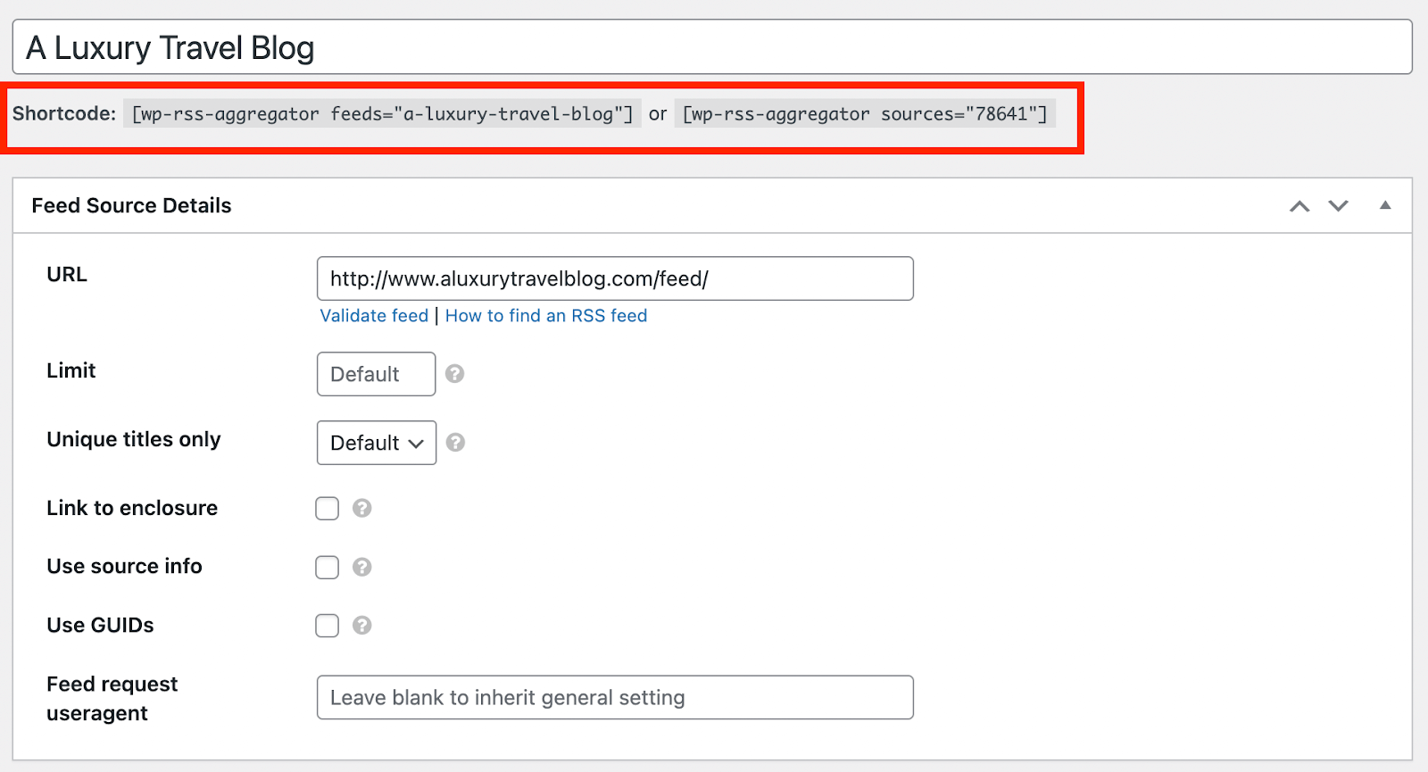 rss feed shortcode