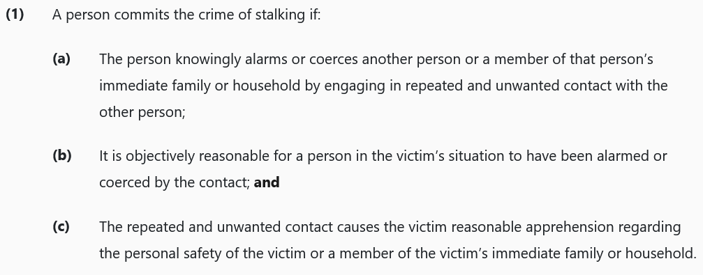 Oregon Revised Statutes 163.732 - stalking 
