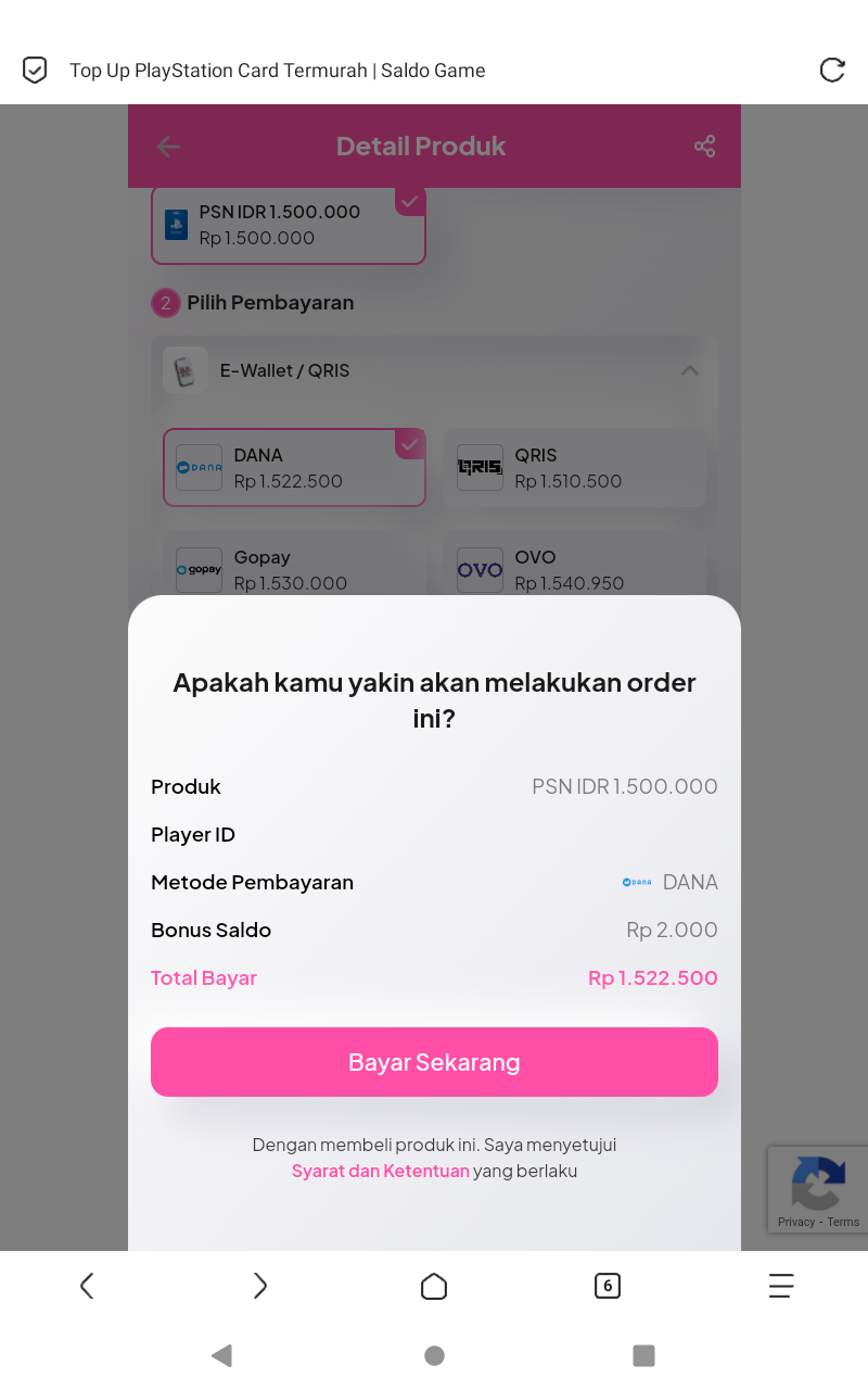 Selesaikan pembayaran PlayStation Card