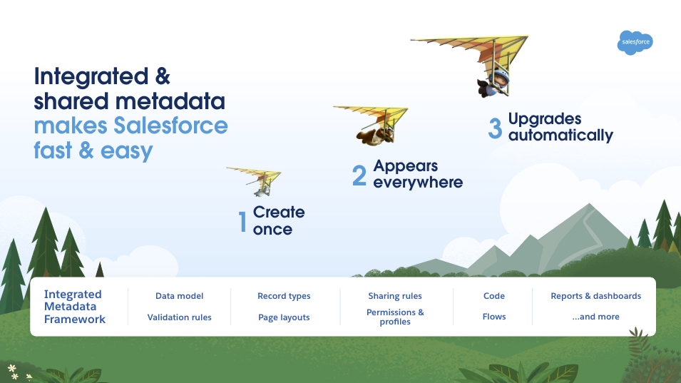 The metadata framework enables customers to build apps that continue to work for years, even with upgrades in technologies or new functionality added.