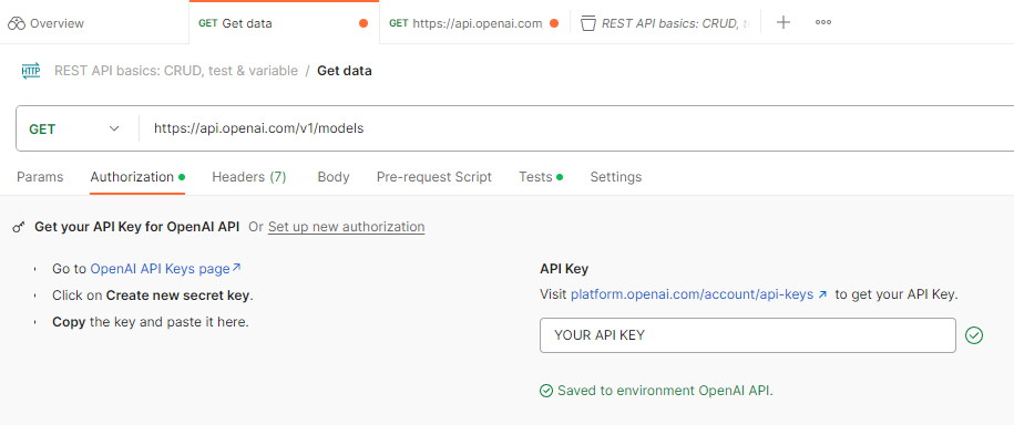 Getting authorization using your API key in Postman
