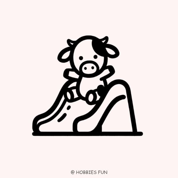 drawing of a cow, Cow on a Slide