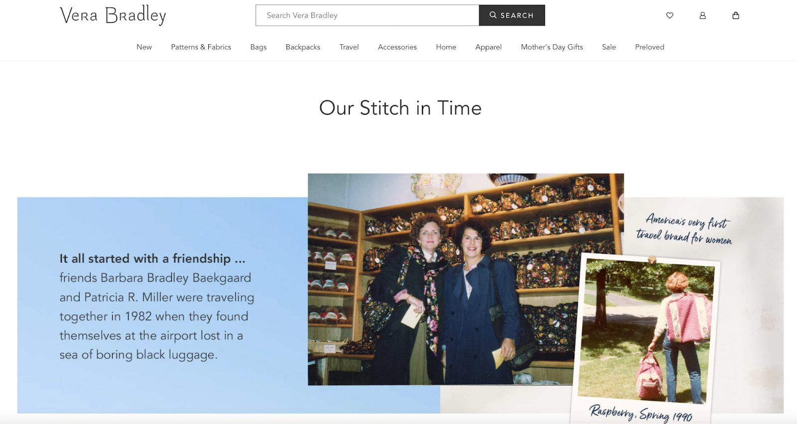 Screenshot of brand story photos from Vera Bradley