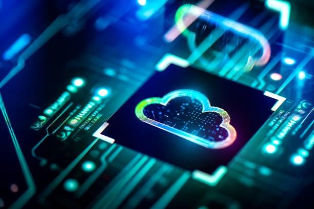 Cloud computing concept. Digital cloud solutions on PCB futuristic background Cloud computing concept. Digital cloud solutions on PCB futuristic background cloud services stock pictures, royalty-free photos & images